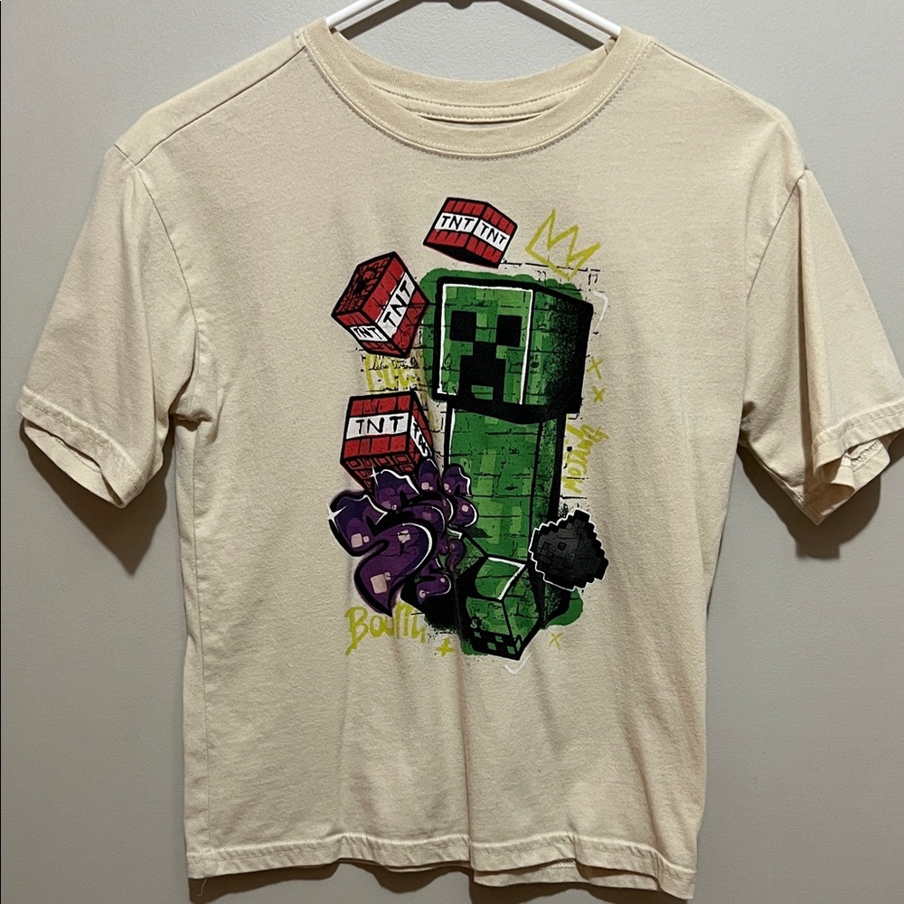 Boys Minecraft Creeper T-Shirt - Cream